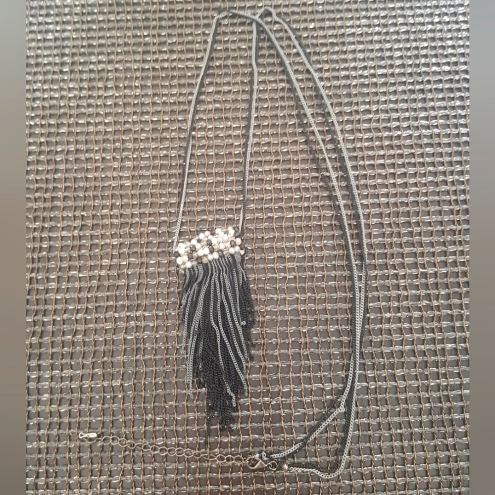 Olsen Long Black Grey Tassle Pendant Necklace